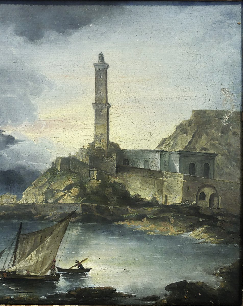 GIUSEPPE AMARETTI  VEDUTA DEL GOLFO DI GENOVA CON LA LANTERNA E PESCATORI-photo-2