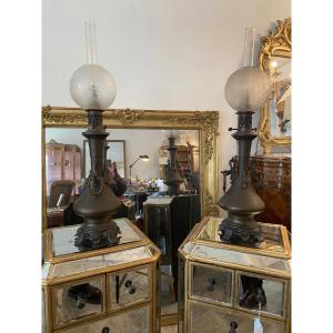 Pair Of Bronze Lamps 