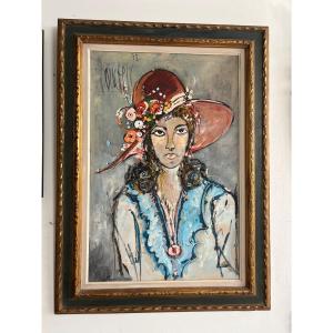 Painting : Lady With A Hat : F Boucheix
