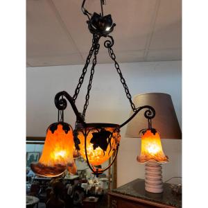 Chandelier 1920 Orange Glass
