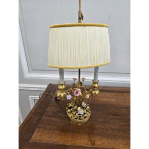 Gilded Chiseled Bronze Lamp Decorated With Flowers Saxony