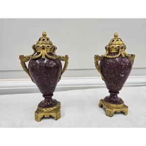 Pair Of Louis XVI Period Porphyry Cassolettes