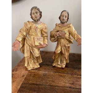 Pair Of Statuettes In Golden Wood