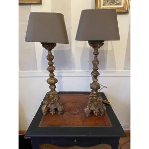 Pair Of Italian Candlesticks Mounted As A Lamp