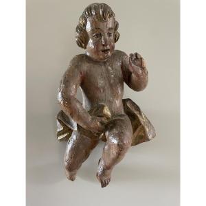 18th Century Carved Wooden Angel 