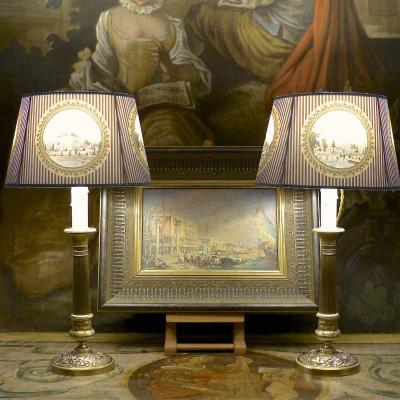 Paire de lampes bougeoirs Restauration, bronze doré, début XIXe