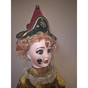 Antique Doll Clown, All Original, Signed Lanternier And Tasson, Made In Limoges
