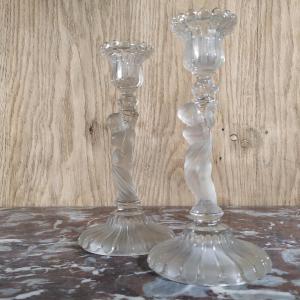 Pair Of Baccarat Candlesticks, Mid-20th Century