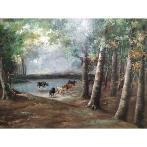 Landscape With Cows From The Late 19th Century