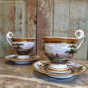 Two Cups And Their Saucers From Paris, 19th Century