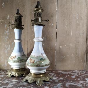 Pair Of Oil Lamps Circa 1850 