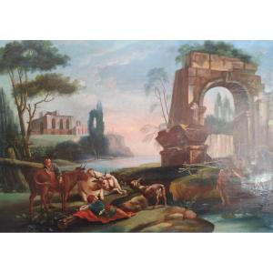 Italian Landscape In The Style Of Hubert Robert, 19th Century