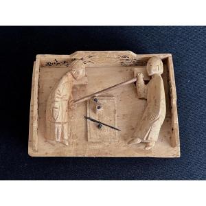Scene Of An Opium Den Carved In Wood (1930's)
