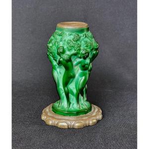 Art Deco Bronze-mounted Malachite Glass Vase