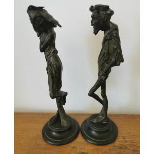 Pair Of Candlesticks Representing Caricatures, 19th Century. 