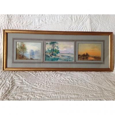 Set Of Three Drawings, Louis Ageron Signs