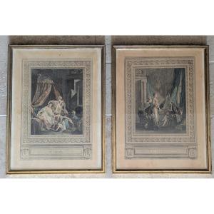 Two 19th Century Engravings, Framed Under Glass "la Toilette" And "le Lever"