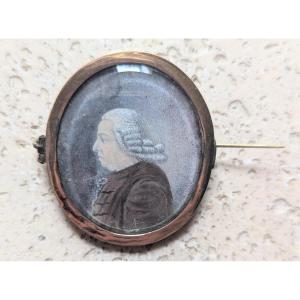Framed Miniature Painting Portrait Of A Man, In Profile, 18th Century