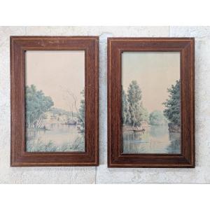Two Framed Watercolors, Under Glass, Signed Jules Coulange Lautrec 