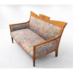 Art Nouveau Two-seater Oak Bench – Belgian Work In The Style Of Serrurier-bovy