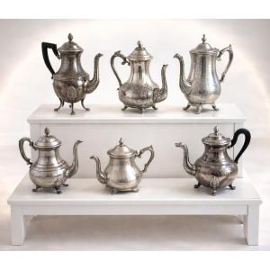Set Of Six Silver-plated Metal Teapots – From The First Empire To The Late 19th Century