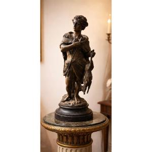 Bronze Signed Boyer – Young Hunter With Game