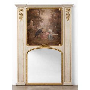Louis XVI Period Trumeau In Carved And Gilded Woodwork – Gallant Scene 