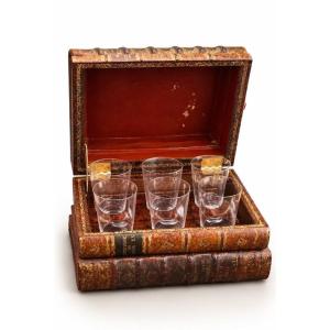 Book-shaped Trompe-l'oeil Liquor Cabinet - Baccarat Crystal Glasses