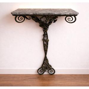 Small Wall Console In Wrought Iron - Rose Décor - Marble Top