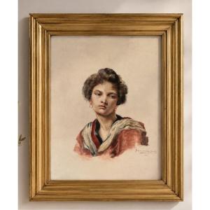 Jeune Femme Orientaliste - Watercolor Signed And Dated 1910