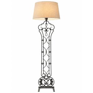 Large Art Deco Floor Lamp In Hammered Wrought Iron, Attributed To Michel Zadounaïsky, Lyon, Circa 1930