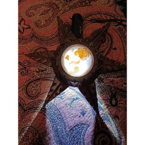 Wooden Star Cabochon With Acid-etched Glass 