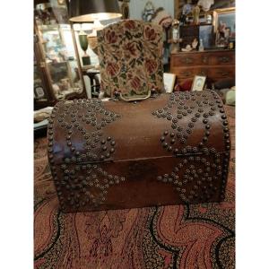 Studded Leather Box. 19th Century 