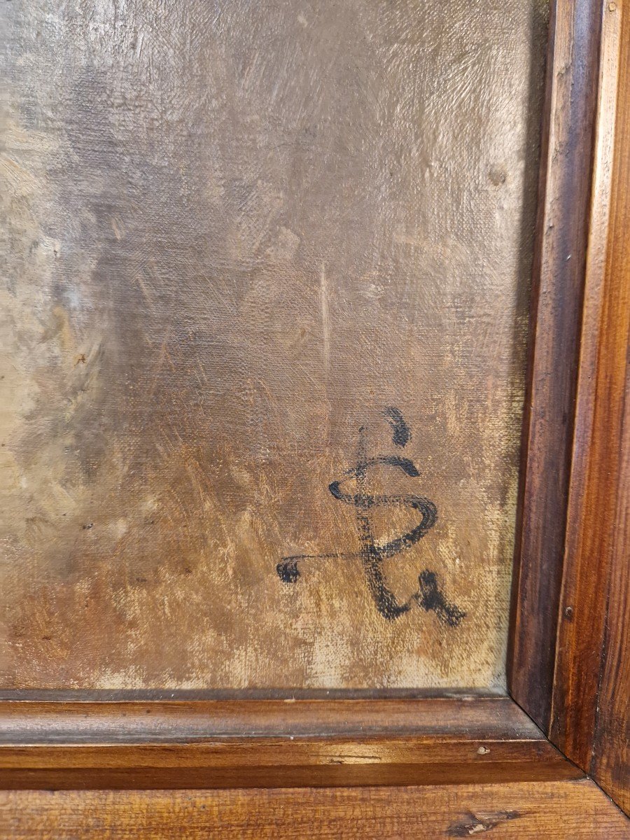 Dipinto olio su tela raffigurante filosofo con barba bianca. Siglato ma non identificato-photo-3