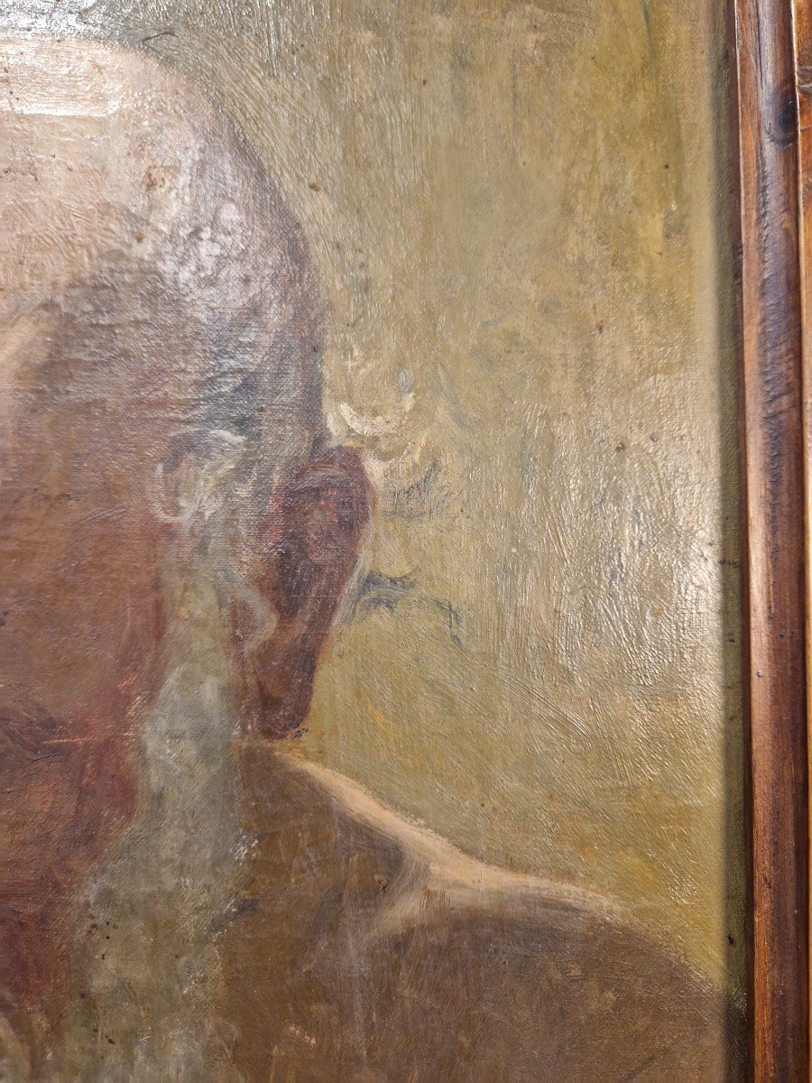 Dipinto olio su tela raffigurante filosofo con barba bianca. Siglato ma non identificato-photo-4