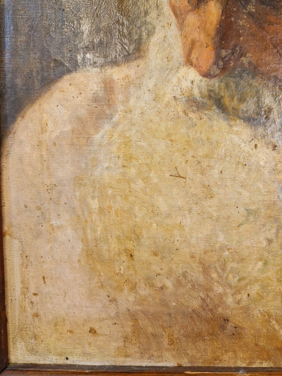 Dipinto olio su tela raffigurante filosofo con barba bianca. Siglato ma non identificato-photo-2