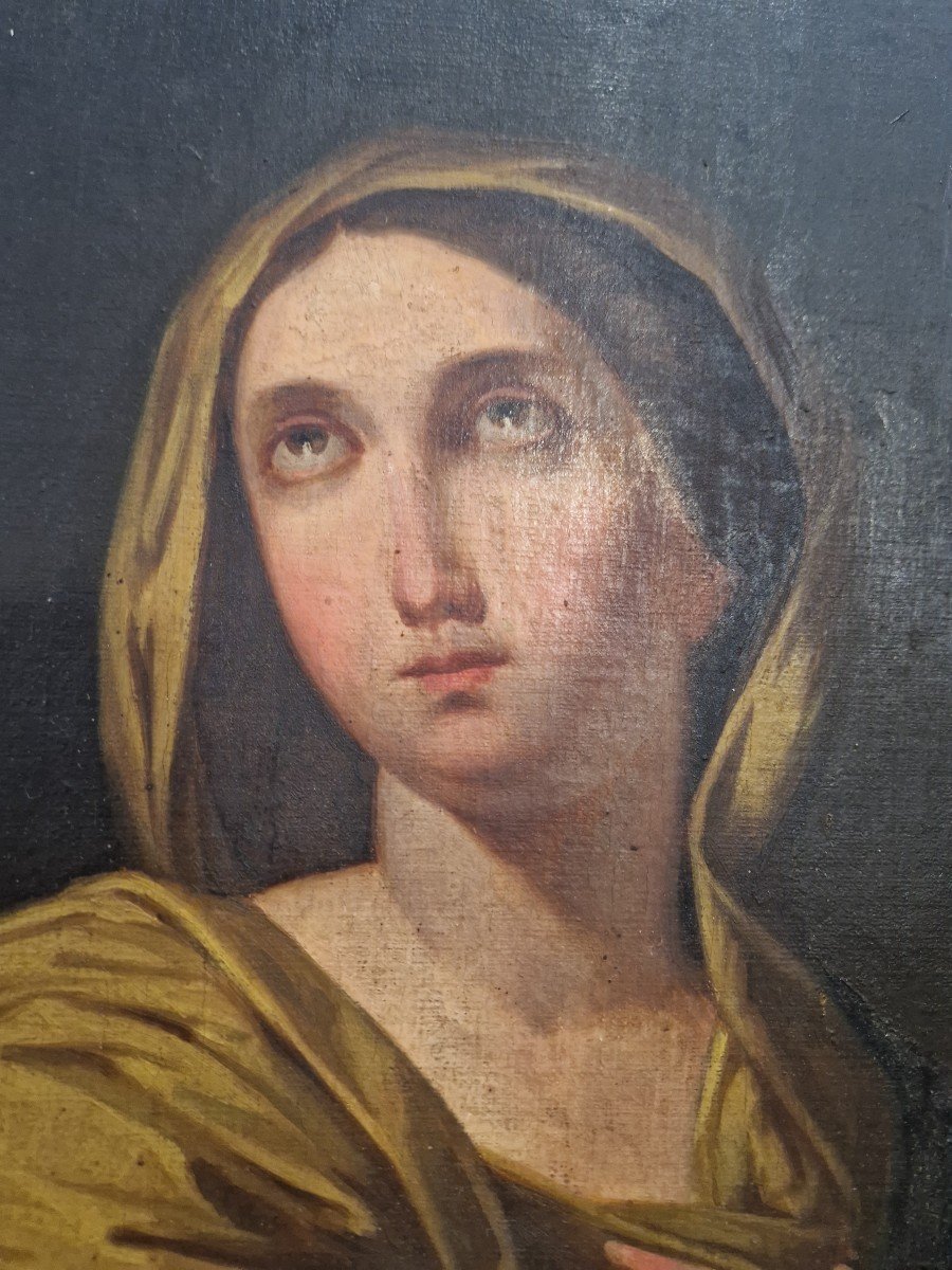 Quadro olio su della raffigurante Donna addolorata. Seconda metà dell'ottocento-photo-3