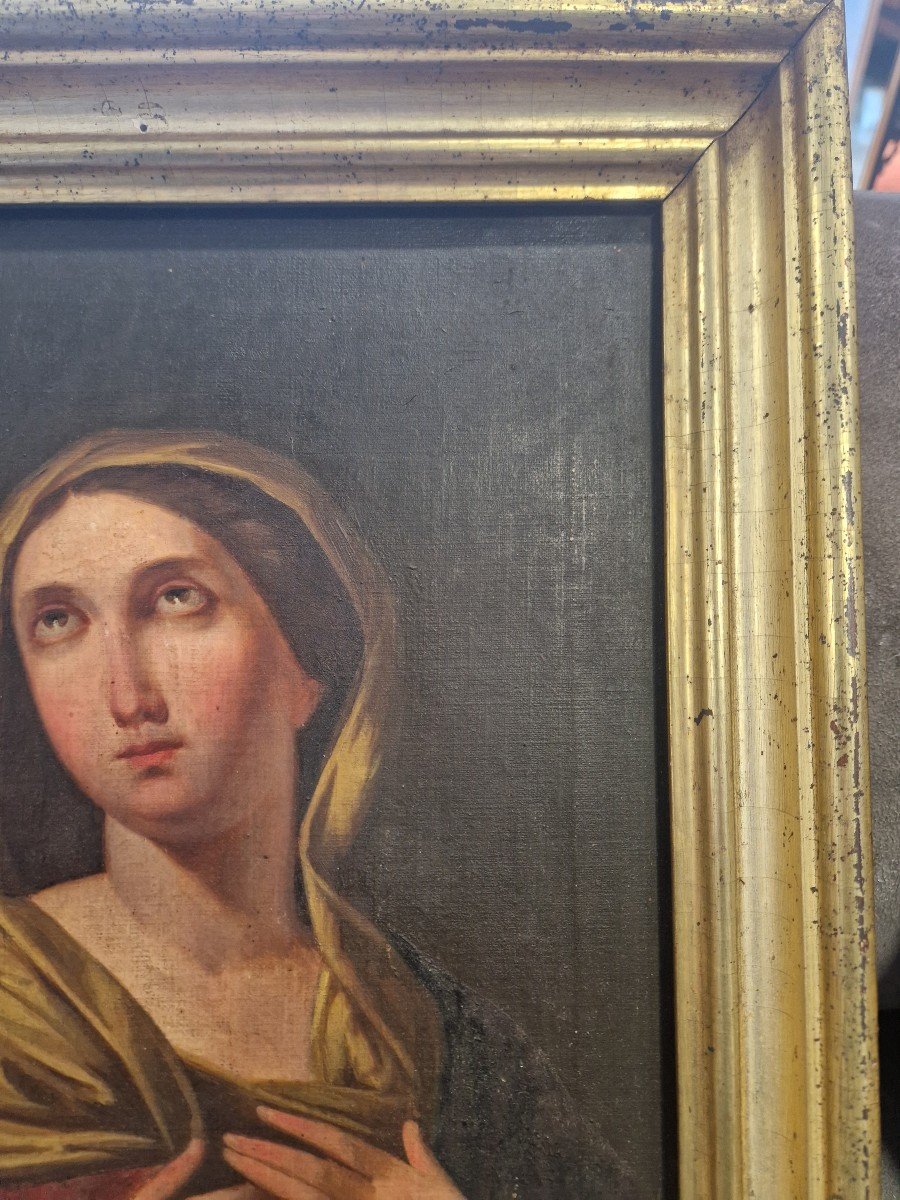 Quadro olio su della raffigurante Donna addolorata. Seconda metà dell'ottocento-photo-4