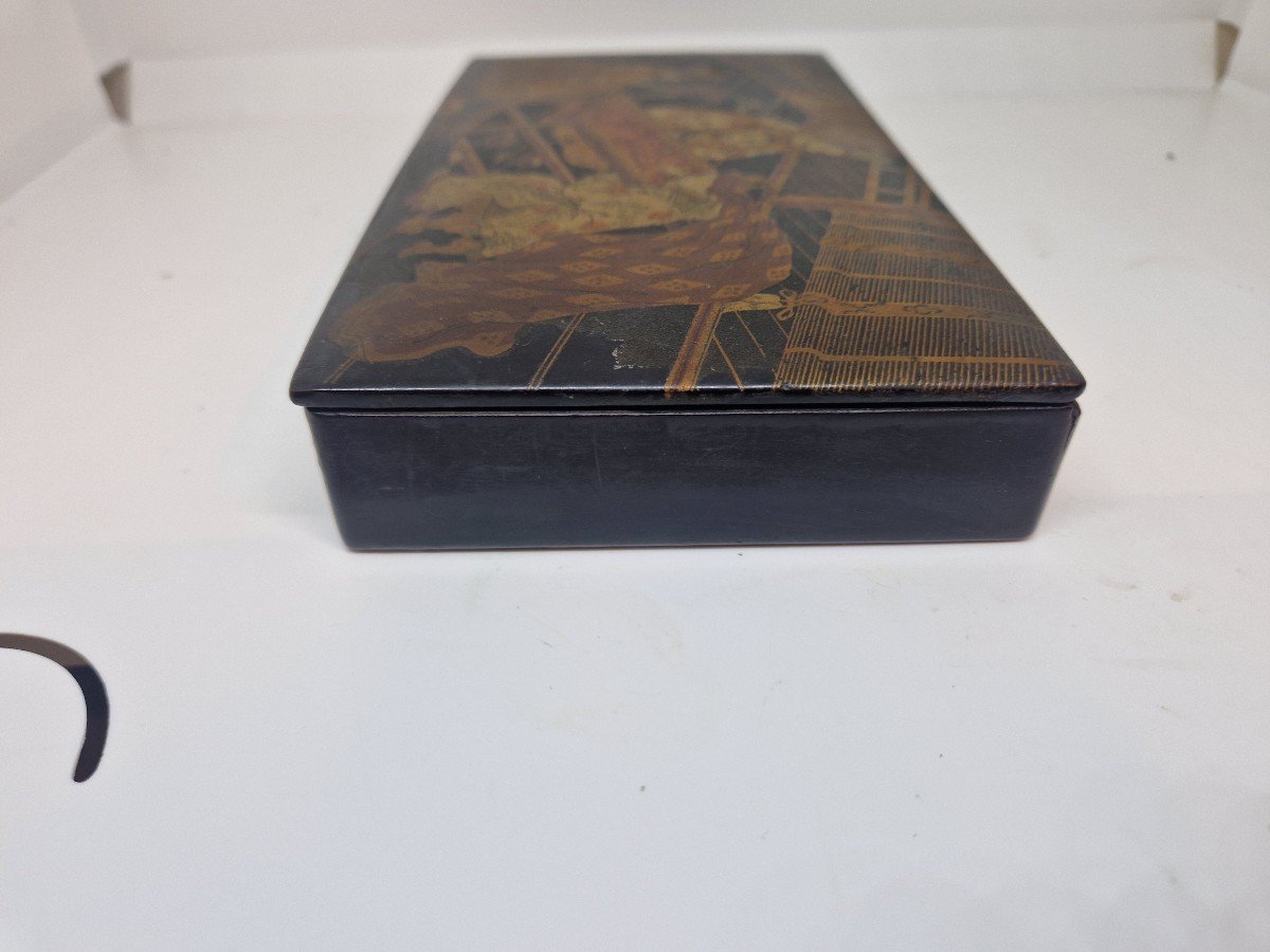 Antica scatola portamatite -cofanetto-Napoleone III cartapesta decoro giappo papier mache-photo-4