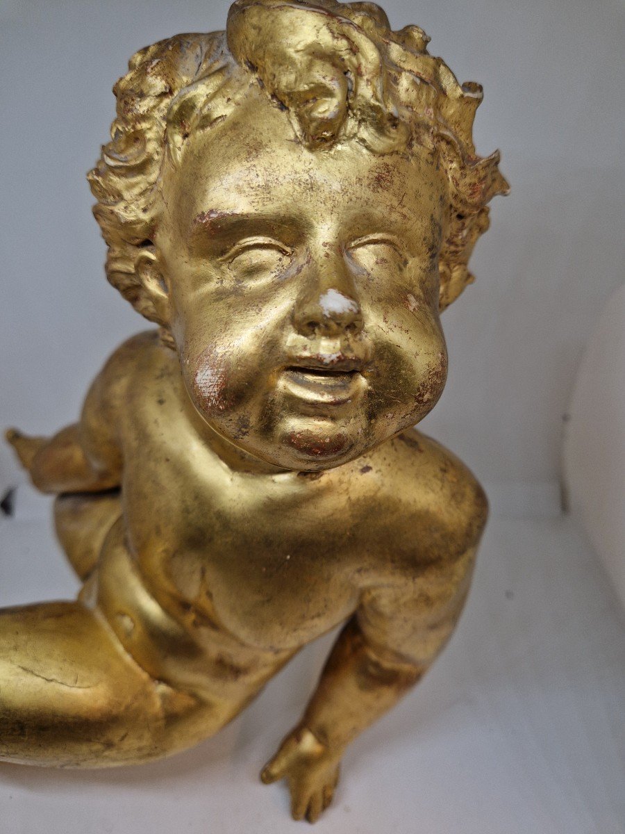Putto dorato (foglia oro) in scagliola metà ottocento (italia meridionale)-photo-2