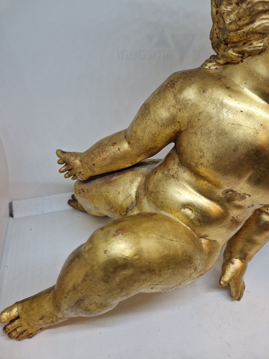 Putto dorato (foglia oro) in scagliola metà ottocento (italia meridionale)-photo-3