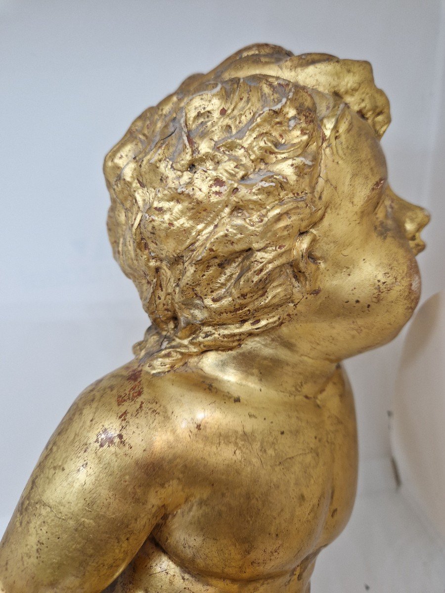 Putto dorato (foglia oro) in scagliola metà ottocento (italia meridionale)-photo-4