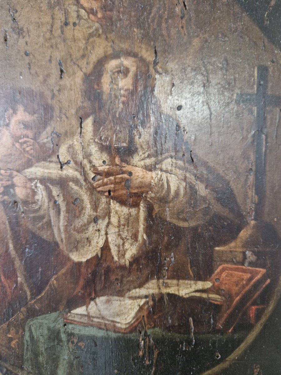 Olio Su Tavola Del XVII Secolo Raffigurante San Giovanni Nepomuceno-photo-3