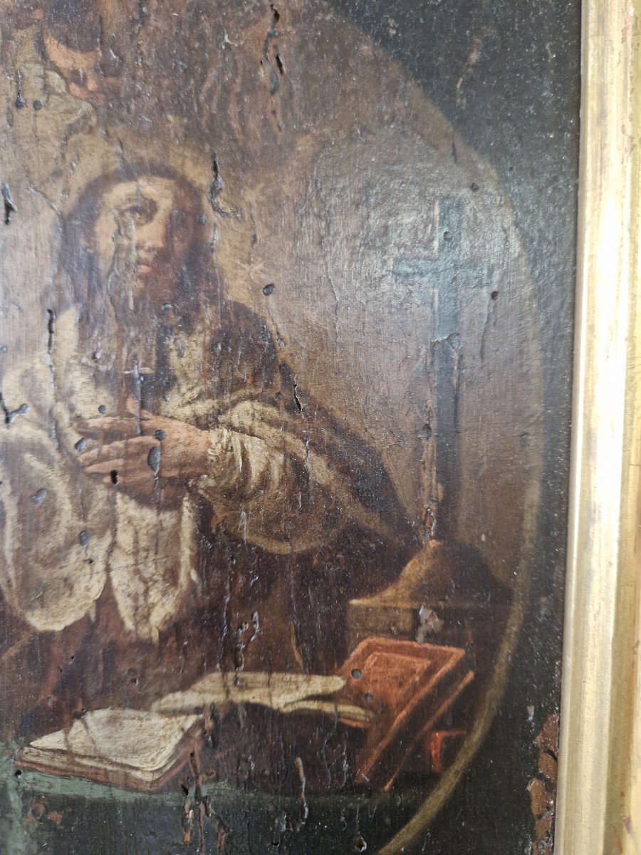 Olio Su Tavola Del XVII Secolo Raffigurante San Giovanni Nepomuceno-photo-4