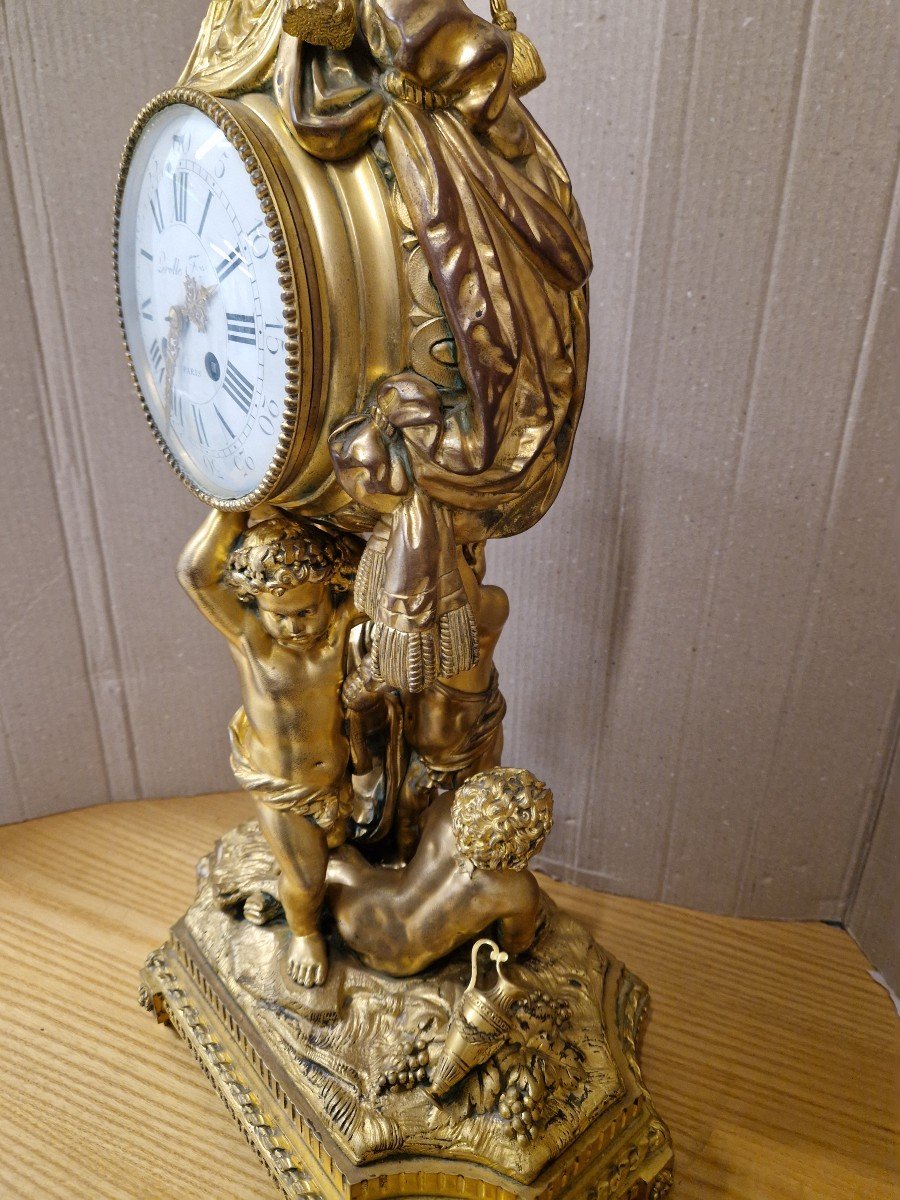 Importante orologio in bronzo dorato firmato Lerolle Fres Paris seconda metà dell'ottocento. -photo-4