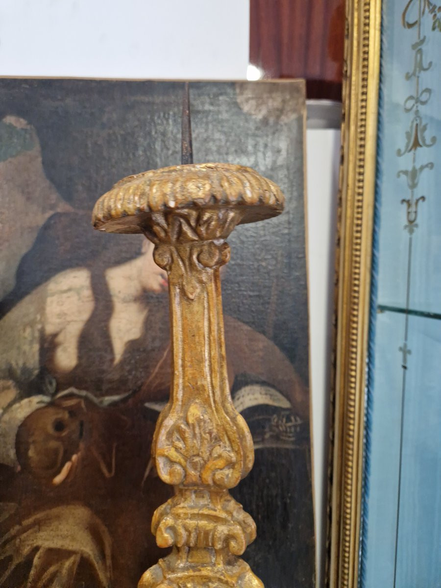 Tre deliziosi candelabri in legno dorato-photo-2