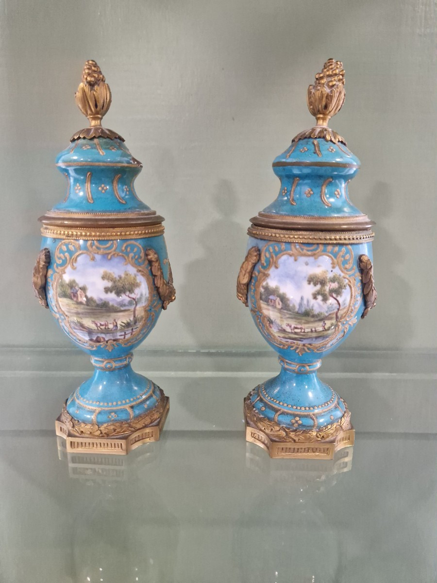 Coppia di vasi in smalto e bronzo Francia XIX