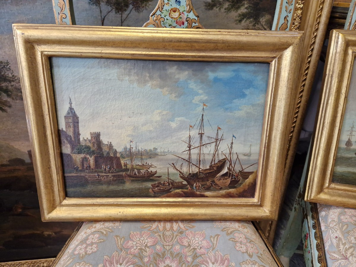 Interessante coppia di quadri marine olio su tela fimminghe fine XVIII-photo-2