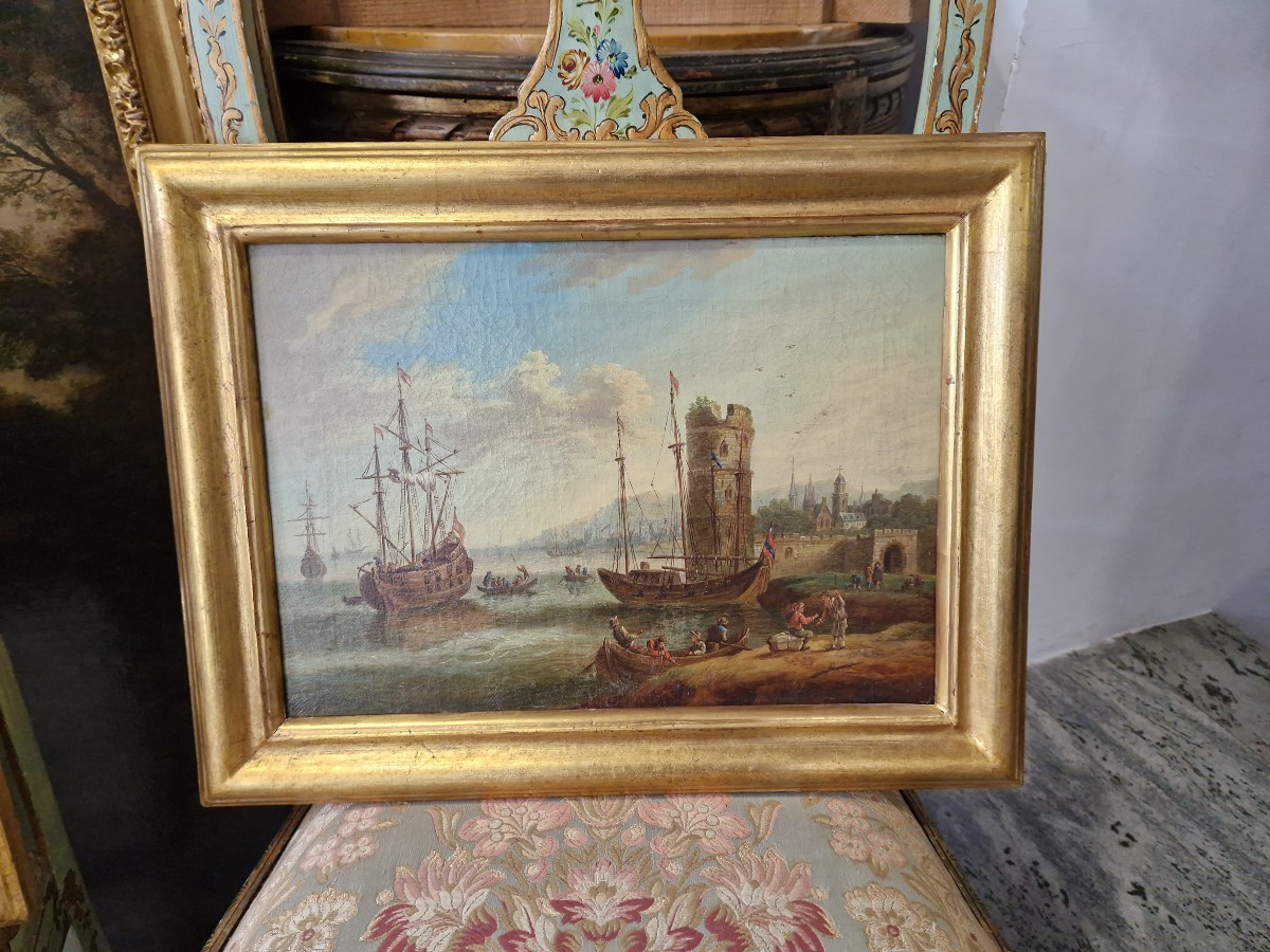 Interessante coppia di quadri marine olio su tela fimminghe fine XVIII-photo-3