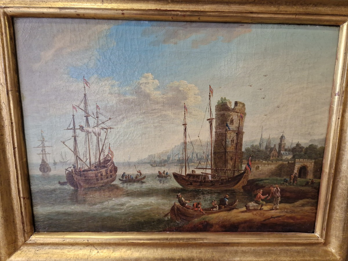 Interessante coppia di quadri marine olio su tela fimminghe fine XVIII-photo-1